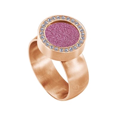 Quiges RVS Schroefsysteem Ring met Zirkonia Rosékleurig Mat 16mm met Verwisselbare Glitter Roze 12mm Mini Munt