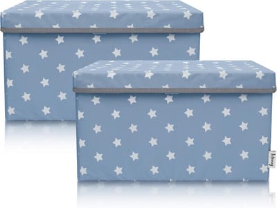 Set van 2 Opbergdozen voor Kinderkamer - Turquoise Sterren - Veegbare Opbergmand