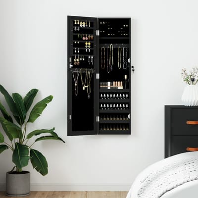 vidaXL - Sieradenkast - met - spiegel - wandgemonteerd - 30x8,5x106 - cm - zwart