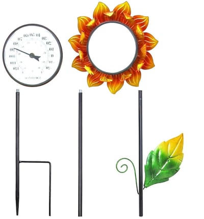 Buitenthermometer Zonnebloem - Tuinthermometer Decoratief - Temperatuur Meten - Metalen Staaf - 102 cm - Geel