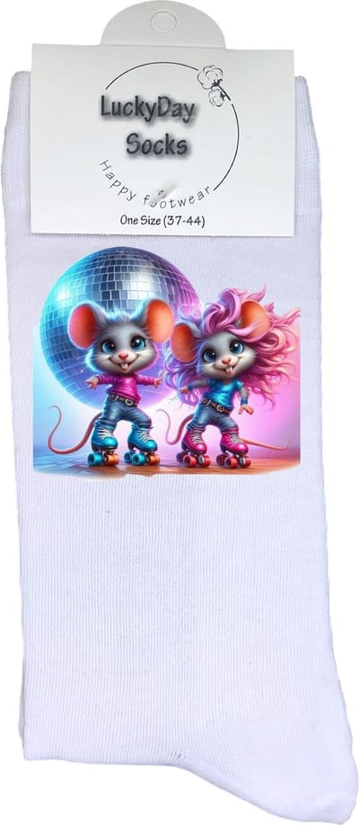 Muizen - Verjaardag cadeau - Grappige sokken - Print sokken - Leuke sokken voor heren en dames - Moederdag - Vaderdag - Cadeau voor hem en haar - Kerstcadeau - Vrolijke sokken - Dansen - Valentijns cadeau - Socks Disco - Maat 37-44
