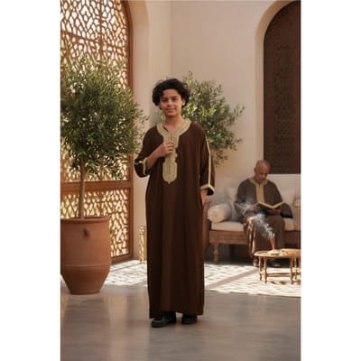 Kinderen Jongens Bruin Ramadan Marokkaanse Thobe Robe Djellaba Gandoura Eid Jubba LFS-K-HM67