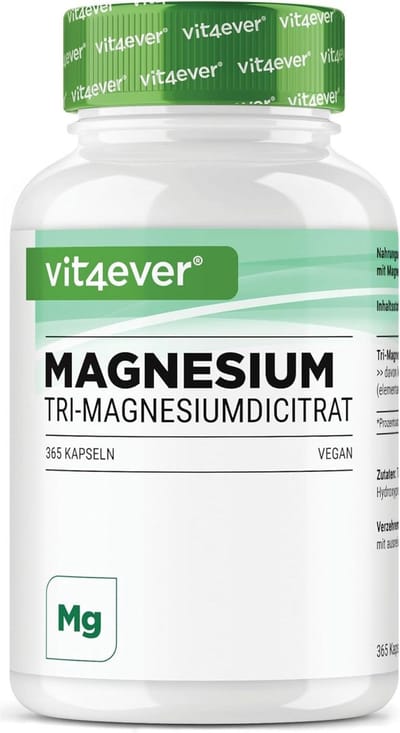 Magnesium citraat - 365 capsules - 2250mg davob 360 mg elementair magnesium per dagelijkse portie - 100% tri-magnesium citraat zonder toevoegingen - Hoog gedoseerd - Veganistisch | Vit4ever