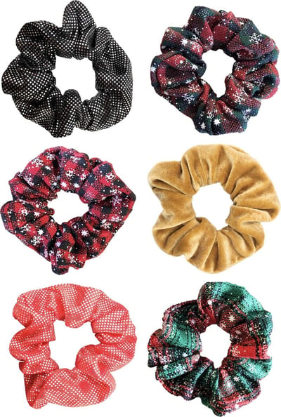 Kraagjeskopen.nl® Scrunchie 6 stuks Velvet Extra Vol en Luxe KERST Cadeau SINTERKLAAS Surprise - 3 Variaties Kerst Scrunchies - Velvet Goud - Zwart en Rood - Haarwokkel