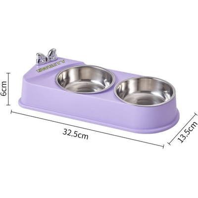 Huisdier Roestvrij Staal Dubbele Kom Kattenbak en Hondenbak Antislip en Anti-stoot Huisdierenbak Vlinder Kattenvoerbak Hondenvoerbak 32.5*3.5*6cm