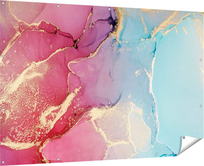 Gards Tuinposter Abstracte Kunst van Marmer - Roze met Blauw - 180x120 cm - Tuindoek - Tuindecoratie - Wanddecoratie buiten - Tuinschilderij