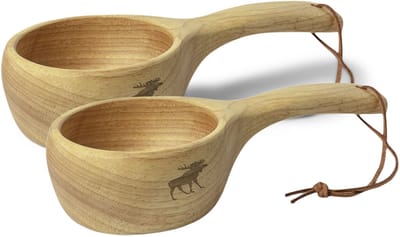 Øyo Houten Huttenmok - Sami Kuksa Mok - 150 ml - Set van 2 - Met Lederen Koord