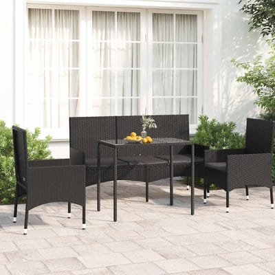vidaXL - 4-delige - Loungeset - met - kussens - poly - rattan - zwart