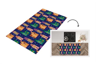 Keukenloper - Loper keuken - Winter - Patroon - Huis - 120x60 cm - Keukenloper vinyl