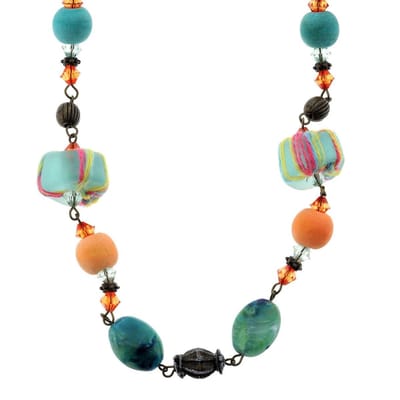 Behave - Gevlochten Ketting Blauw en Goudkleur - Multi-color Kralen - Trendy Accessoire voor Dames