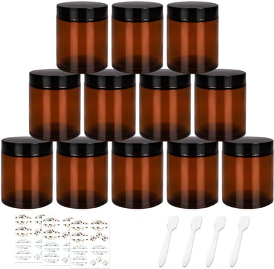 IMstore - 12 pcs glazen potjes - 240ml cosmetic containers - lucht- en lekdicht - amberkleurig - ideaal voor beautyproducten - perfect voor reizen