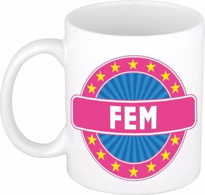 Bellatio Decorations - Fem voornaam - koffiemok - beker - wit/roze - 300 ml - Cadeau - Dames - Collega - Moederdag - Verjaardag