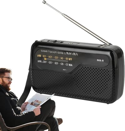 Transistorradio Op Batterijen - Draagbare Radio - Ontspannen Luisteren - Analoge Afstemming - 126x3x71cm - Zwart
