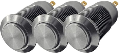 ProRide Mini Drukschakelaar ON-OFF - 12mm Metaal - 12V/24V - Bolle Knop - Zilver - 3 stuks
