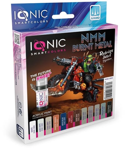 AMMO by Mig Jimenez Hobbyverf Acrylverf - MIG IO0515 Ionic Smart Colors - NMM Verbrand Metaal Rodrigo Akore Kleurenset - Acryl Set 12x20ml Verf set - 12x 20 ml