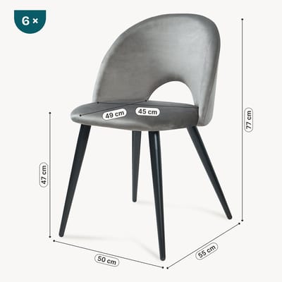 Eetkamerstoelen Karijo set van 6 fluweel 77x50x55 cm grijs en zwart [en.casa]