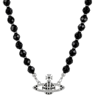 Vivienne Westwood Eén Rij Relief Choker Zwart Onyx Messing Ketting Damesketting 63030019W270W270 Box+Shopping Bag black