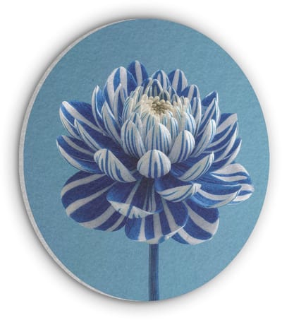 Akoestisch wandpaneel rond 30x30 cm - Vilt schilderij Bloem - Blauw - Bloemblaadjes - Streepjes - Ronde akoestische panelen - Geluidsdempende wanddecoratie - Geluidsisolatie wandcirkel - Muurdecoratie geluidspanelen