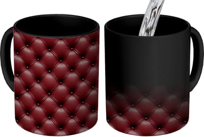 Magische Mok - Foto op Warmte Mokken - Koffiemok - Leer - Patroon - Bordeaux - Magic Mok - Beker - 350 ML - Theemok