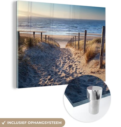 MuchoWow® Glasschilderij - Strand - Zee - Nederland - Duinen - Zon - 160x120 cm - Strand decoratie - Acrylglas Schilderijen - Foto op Glas
