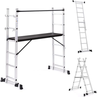 Multifunctionele aluminium steiger met platform en wielen - hoogte 165 cm