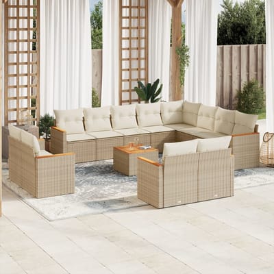 vidaXL - 13-delige - Loungeset - met - kussens - poly - rattan - beige