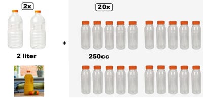 22x Flesje helder mix 2000cc en 250cc met oranje dop - drink fles vruchten sap limonade drank