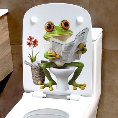 Cartoon Grappige Kikker Leest Krant Vinyl Toiletstickers Waterdicht Voor Badkamer WC Huisdecoratie Makkelijk Te Plakken Verwijderen gray