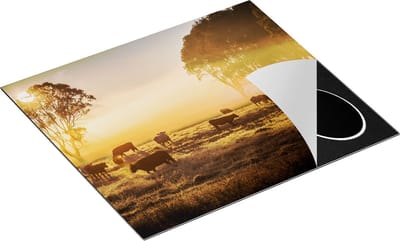 Chefcare Inductie Beschermer Kudde Koeien in de Wei met Zonsopkomst - 60x50 cm - Afdekplaat Inductie - Kookplaat Beschermer - Inductie Mat