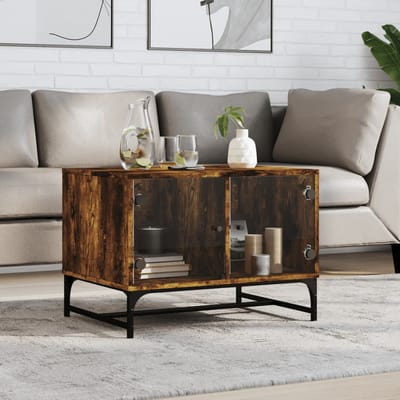 vidaXL - Salontafel - met - glazen - deuren - 68,5x50x50 - cm - gerookt - eikenkleurig