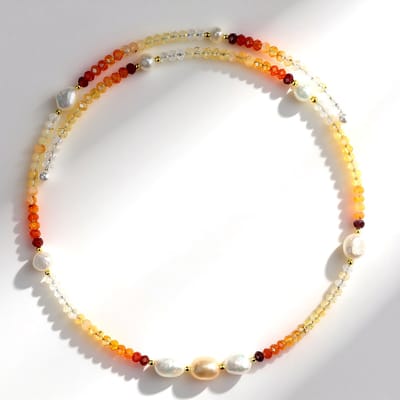 Cavill - Stalen Halsketting - 17,918 ct Mexicaanse Vuur Opalen & Zoetwaterparels - 2,898 ct Gouden Hematiet - 31,5 cm - Elegant