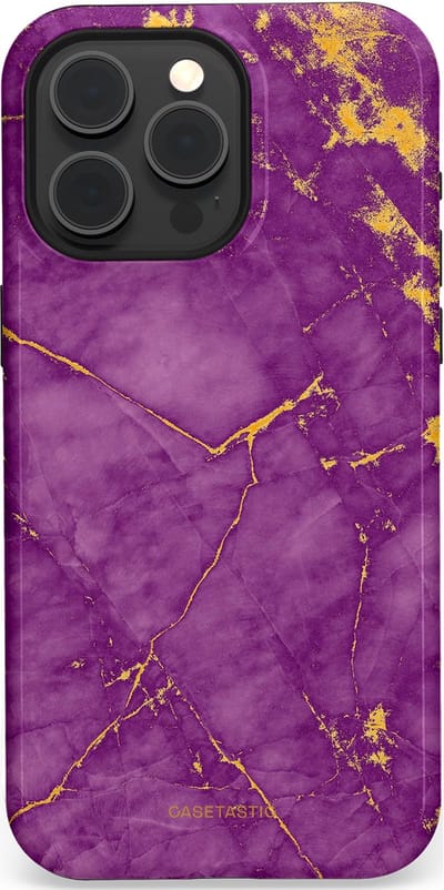 Casetastic hoesje geschikt voor Apple iPhone 15 Pro Max - MagSafe - Dubbellaagse bescherming - Paarse Marmer - Fashion Case - Lavendel Goud