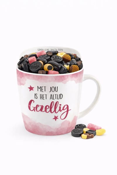 Mok - Koffie - Cadeau - Traktatie - Gezellig - Mok Met Jou Is Het Altijd Gezellig - Keramiek - Drop - Zijden "Speciaal voor jou"