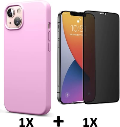 HB Hoesje Geschikt voor Apple iPhone 13 - Roze / Privacy Glazen Screenprotector - Siliconen Back Cover