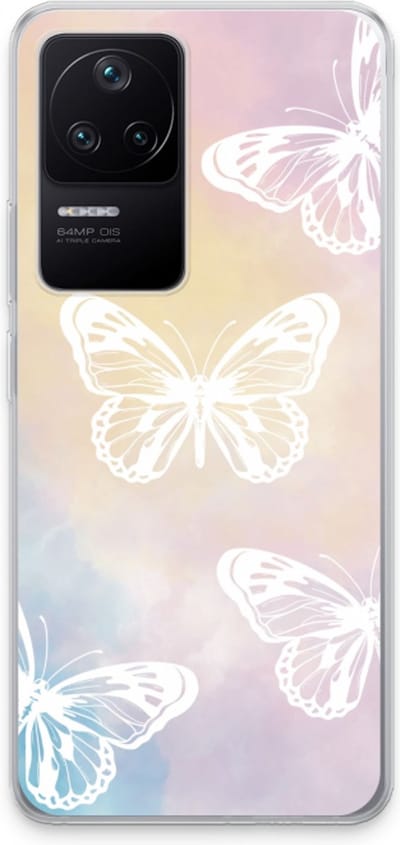 Case Company® - Hoesje geschikt voor Xiaomi Poco F4 hoesje - White butterfly - Soft Cover Telefoonhoesje - Bescherming aan alle Kanten en Schermrand