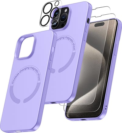Hoesje Geschikt voor iPhone 15 Pro Max Magsafe hoes incl 2x gehard glazen screenprotector & 1x cameraLens protector – Lila