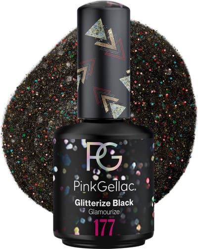 Pink Gellac Gellak - 177 Glitterize Black 15ml - Zwarte Glitter Gel Nagellak - Gellac - Gel Nagels Producten