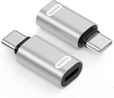 USB-C naar Lightning Adapter 2-Pack voor iPhone 15/16 Pro Max, Galaxy S24 en iPad Pro - Snelladen en Gegevensoverdracht, Niet Geschikt voor Audio/OTG, Zilver