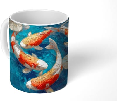 Mok - Koffiemok - Vissen - Waterlelies - Oranje - Water - Mokken - 350 ML - Beker - Koffiemokken - Theemok