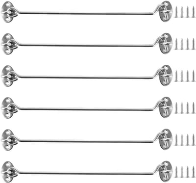 ONF3 - Storm Hooks - Rvs Vergrendelingshaken - 30cm - Ideaal voor Deuren en Ramen - Robuust en Duurzaam - Inclusief Schroeven - 6 Stuks
