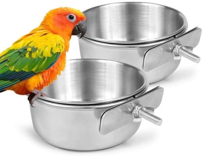 Roestvrijstalen hangende vogelkom-2 stuks-Vogelkooi-accessoires-voor rattenkooi-accessoires-zilver-10cm