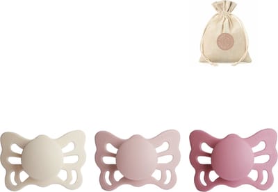 Frigg butterfly spenen siliconen anatomisch T1 (0-6 maanden) met speenzakje - Cream, Blush en Cedar - fopspenen