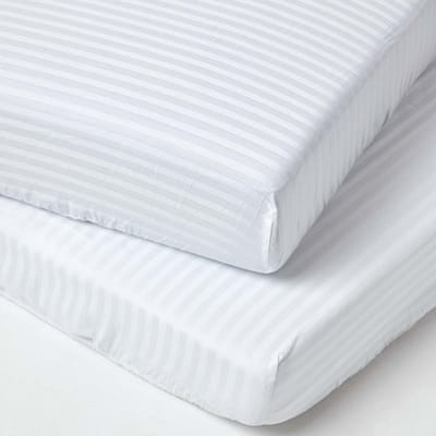 Homescapes Baby Hoeslaken Ledikant 60x120 cm – Set van 2 – Wit – Satijnstreep 100% Egyptisch Katoen – OEKO-TEX®