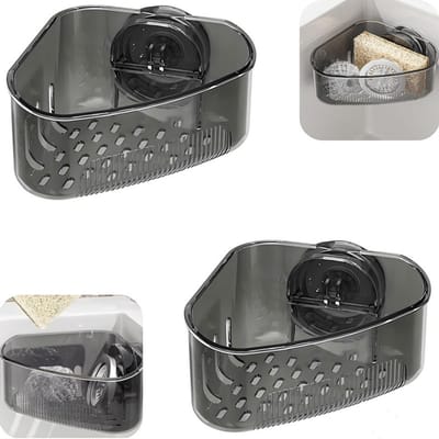 2 stuks opbergrek - afdruiprek - gootreling - met afvoeropening - zuignapstijl - waterdicht - keukenartikelen - opbergaccessoires - geschikt voor keuken, badkamer (zwart, 15,5*7 cm)