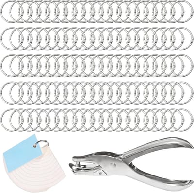 Boekringen set - Binderringen nietringen - Losse bladen binden - Inclusief perforatietang - 100 stuks 30 mm - Zilver