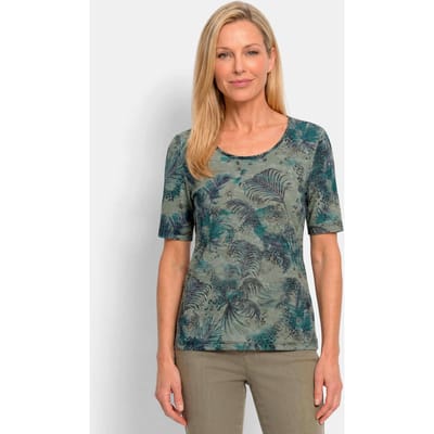 Zomershirt van onderhoudsarm viscose-jersey - kaki / petrol / gedess. - Gr. 20 van Goldner Fashion