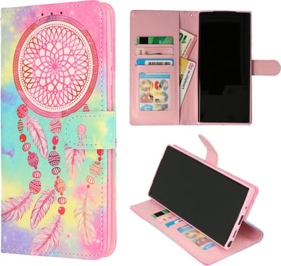 Casemania Hoesje Geschikt voor Samsung Galaxy A03S - Dromenvanger/Veren Print - Portemonnee Book Case - Pasjeshouder/Magneetlipje