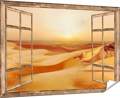 Gards Tuinposter Doorkijk Woestijn bij Zonsondergang in de Sahara - 180x120 cm - Tuindoek - Tuindecoratie - Wanddecoratie buiten - Tuinschilderij