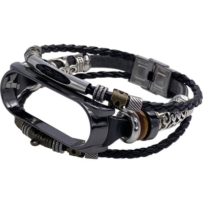 Bracelet de rechange rétro en cuir pour Mi Band 6/6 NFC, compatible avec Xiaomi Mi Band 5 1 gray