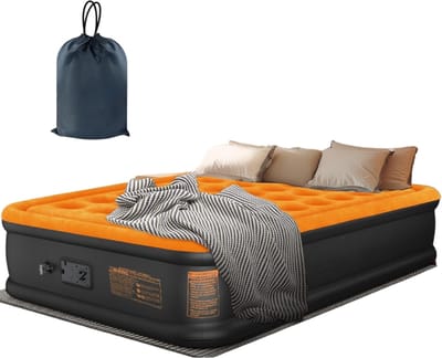 YOR® Luchtbed met Ingebouwde Pomp - Luchtmatrass - Luchtbed - voor 2 Personen - Zelfopblazend - Donkeroranje - 203cm x 152cm x 40cm